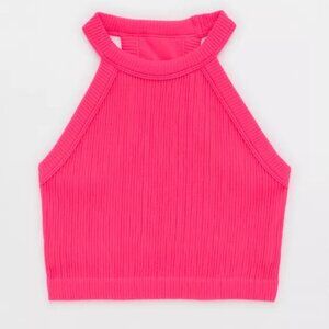 Aerie Superchill Seamless High Neck Bra Top Size Small Hot Pink